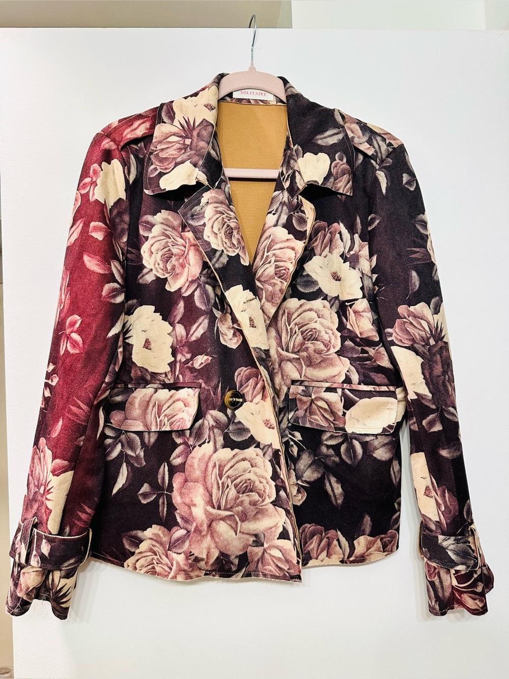 Solitaire Rose-Print Floral Blazer Pink Mauve Cream Coat Jacket M L